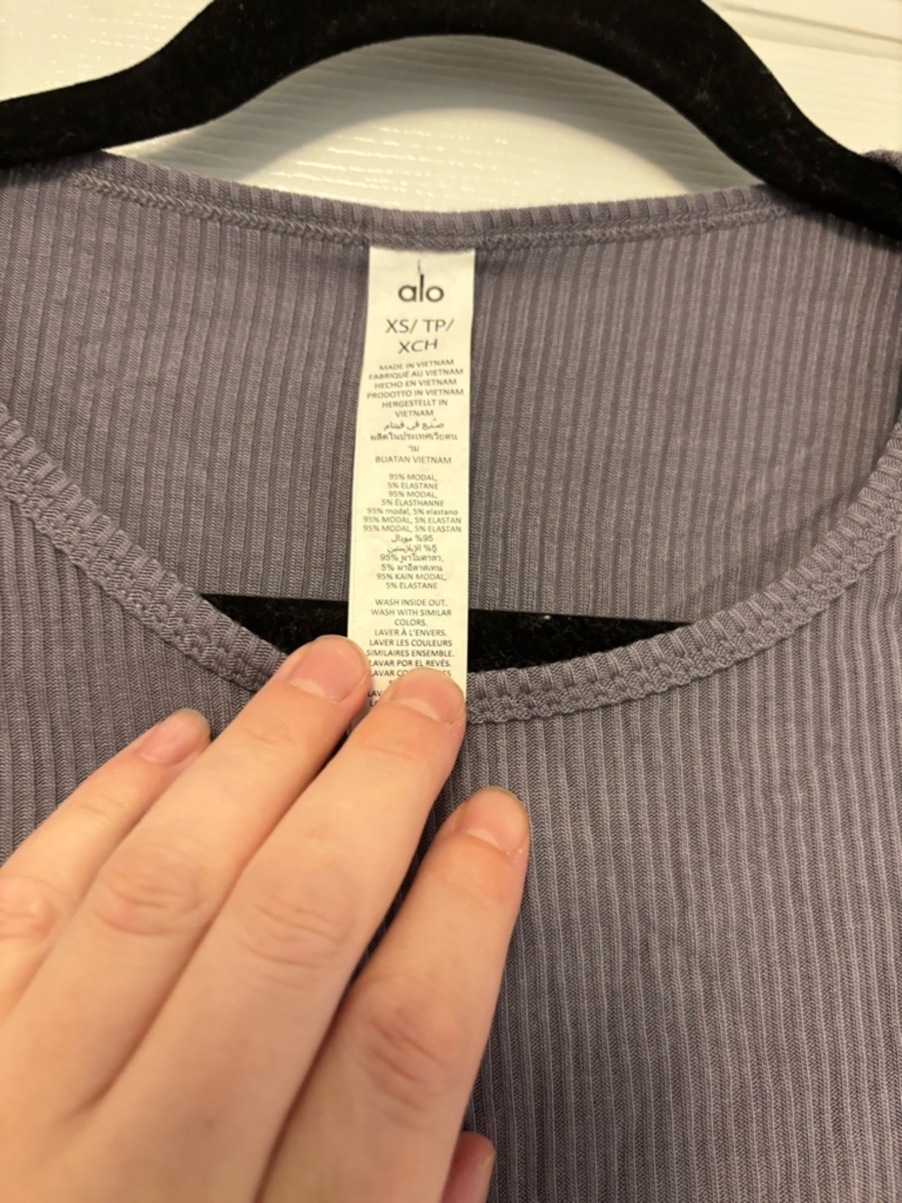 ALO Yoga Gather Long Sleeve Ruched Ribbed Crop Top Lavender Purple XS - Picture 10 of 10